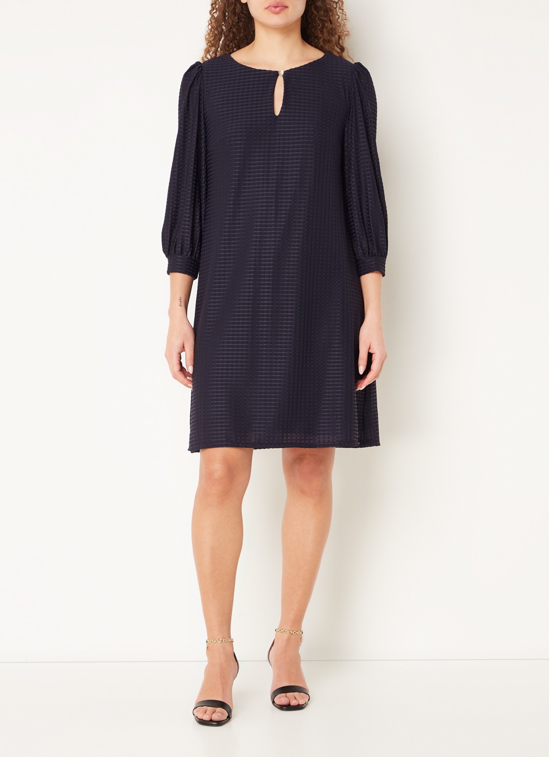 Phase Eight Dannie mini jurk met structuur en keyhole - voorkant 3 donkerblauw