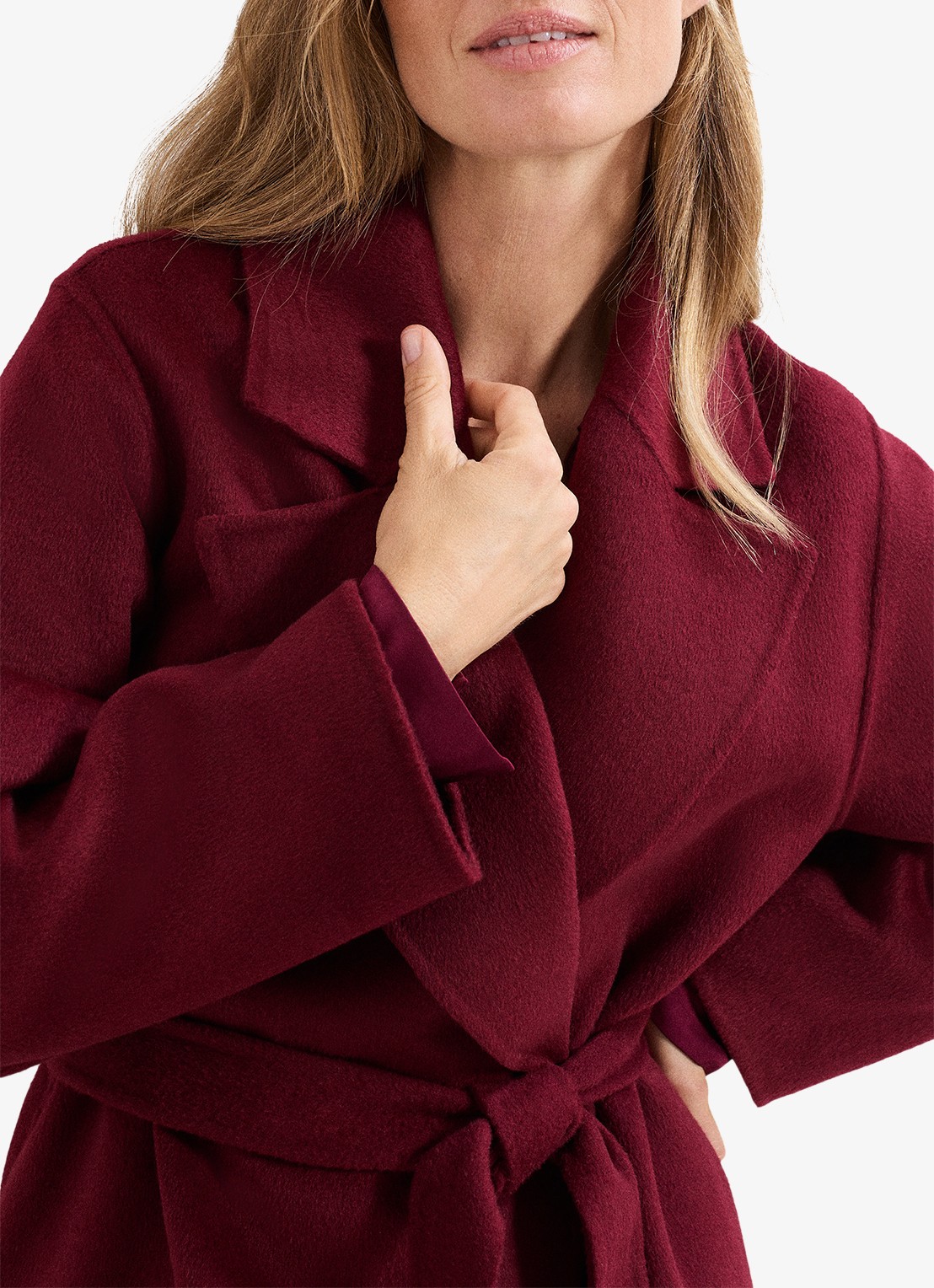 Phase Eight Darcy manteljas met strikceintuur - detail 3 donkerrood