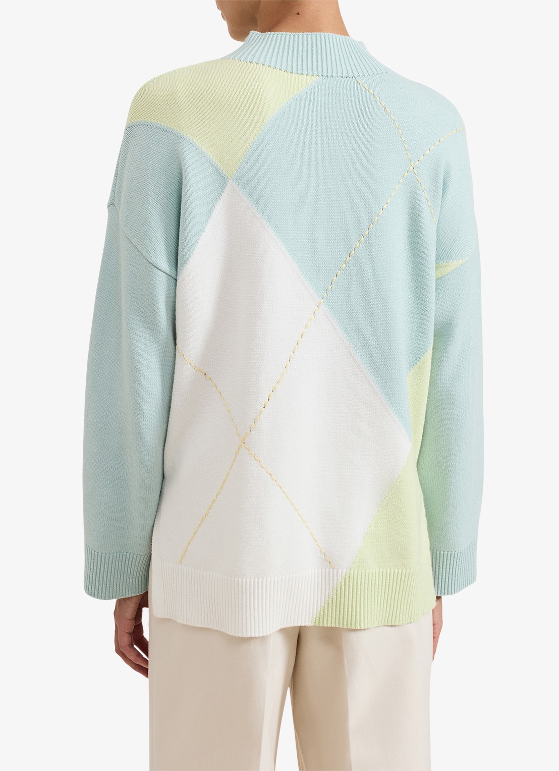 Phase Eight Darla fijngebreide trui met colour blocking - achterkant 7 lichtblauw
