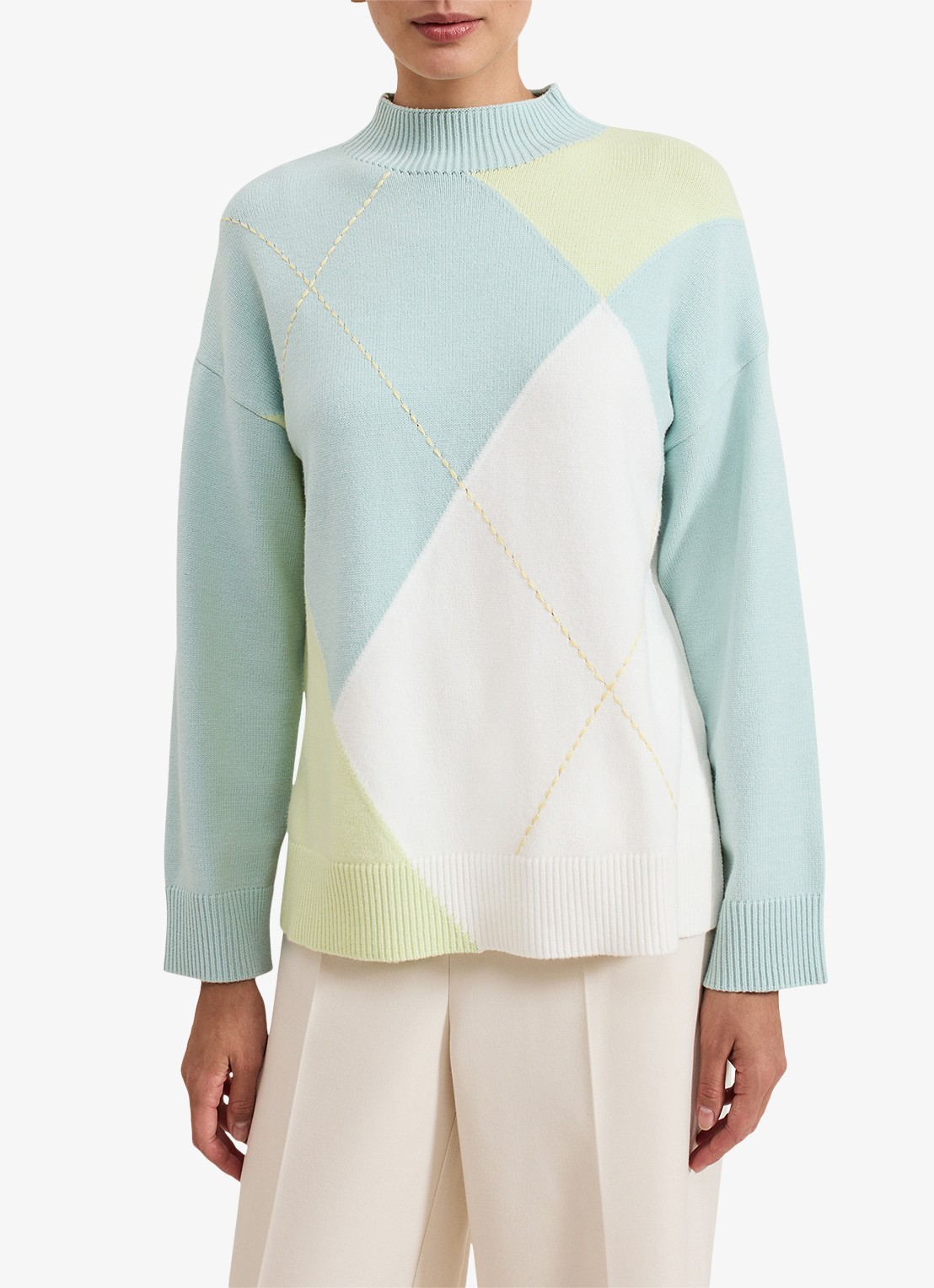 Phase Eight Darla fijngebreide trui met colour blocking - detail lichtblauw