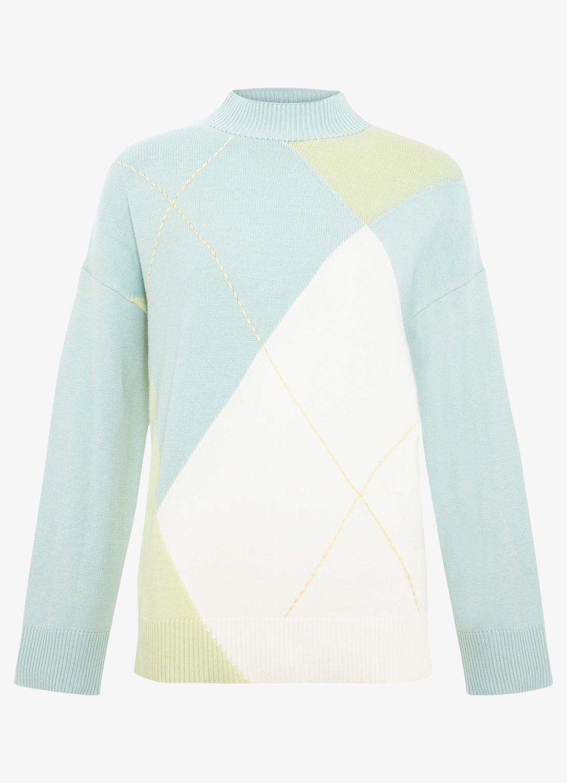 Phase Eight Darla fijngebreide trui met colour blocking - voorkant 5 lichtblauw