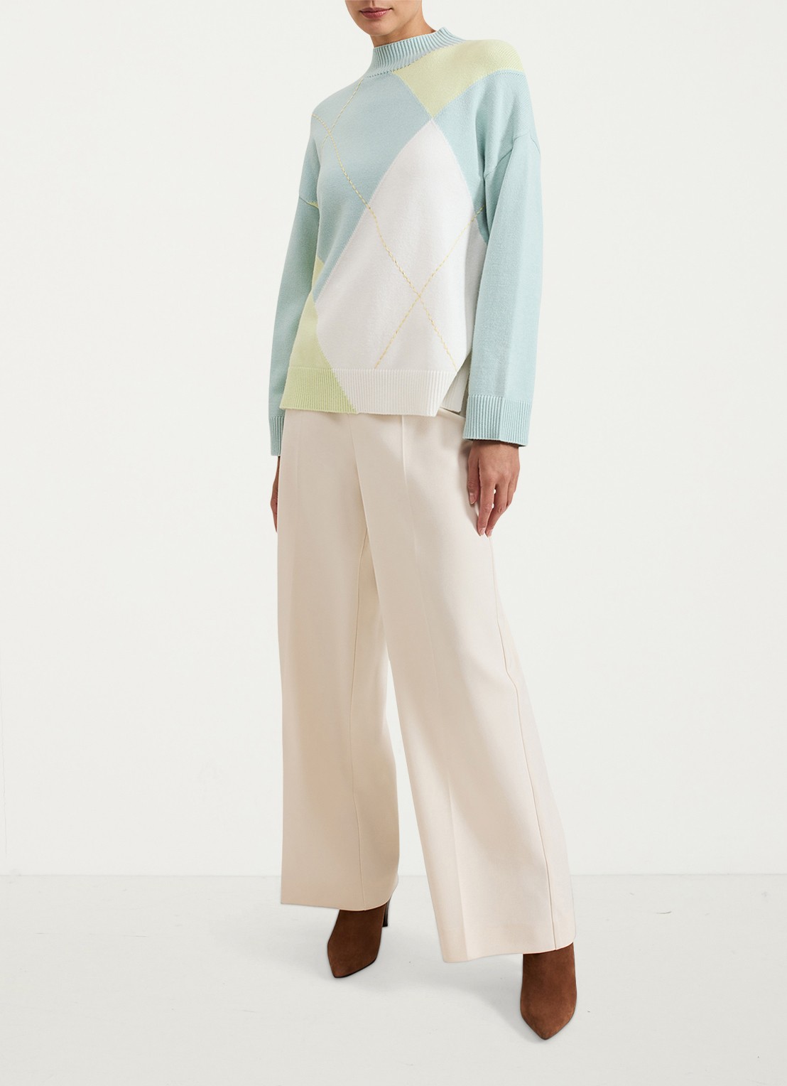 Phase Eight Darla fijngebreide trui met colour blocking - voorkant 6 lichtblauw