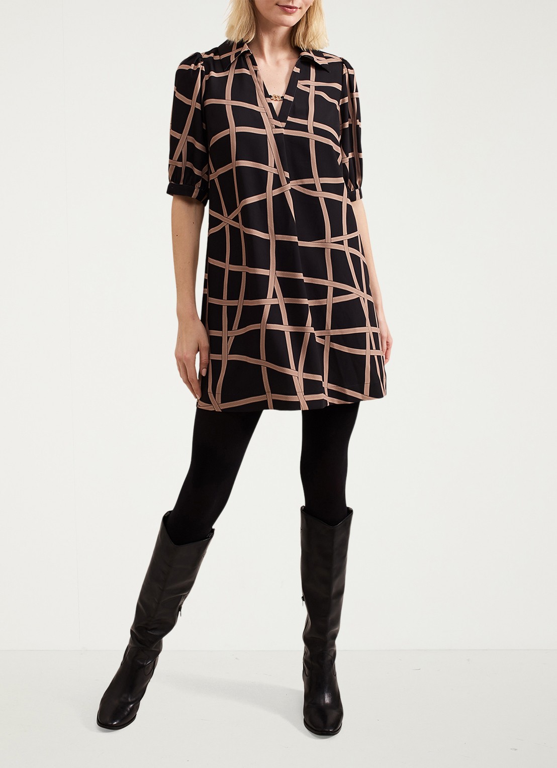 Phase Eight Darlia mini tuniekjurk met print - voorkant 3 camel