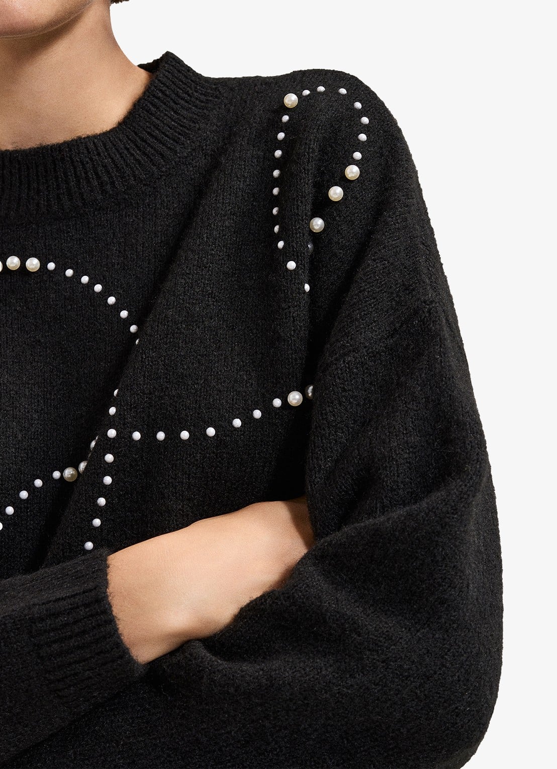 Phase Eight Dasha fijngebreide trui met imitatieparels - detail 5 zwart