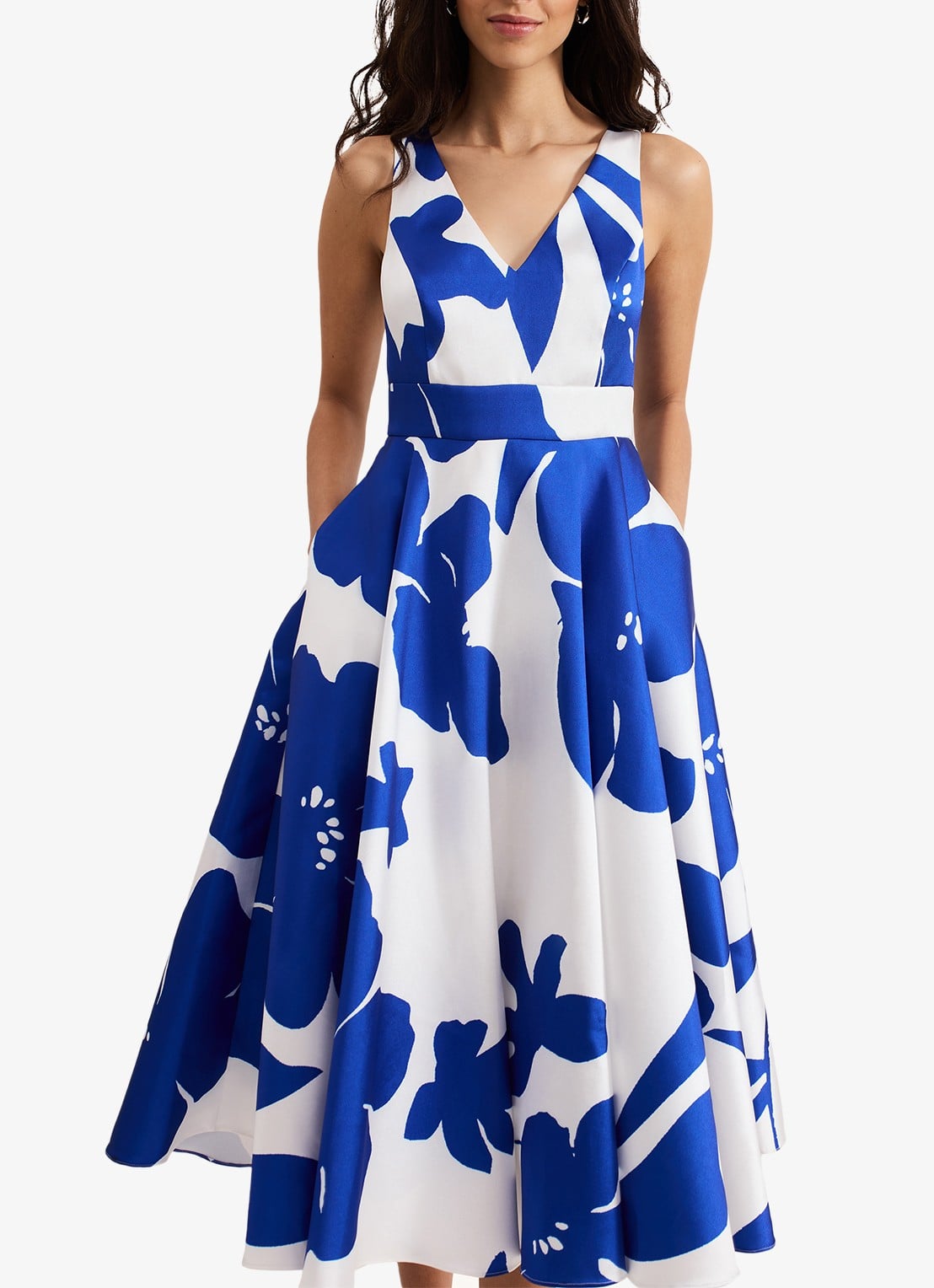 Phase Eight Delicia midi jurk met print - detail 3 kobaltblauw