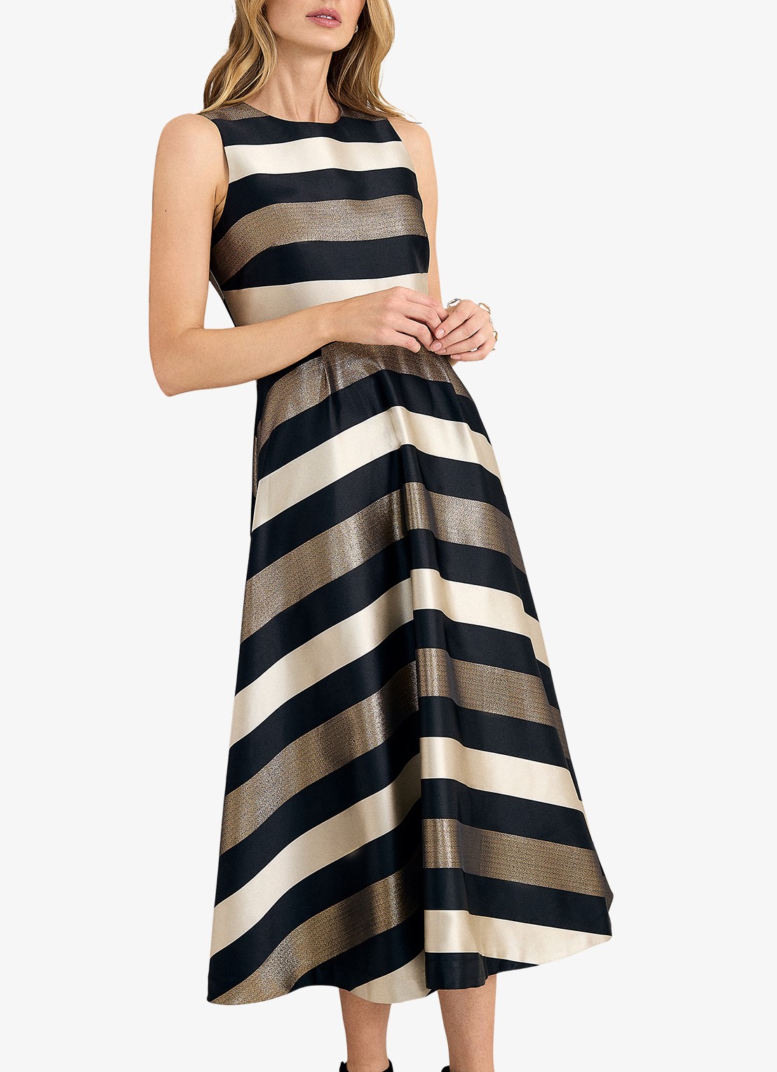 Phase Eight Delicia midi jurk met streepprint - detail 3 multicolor