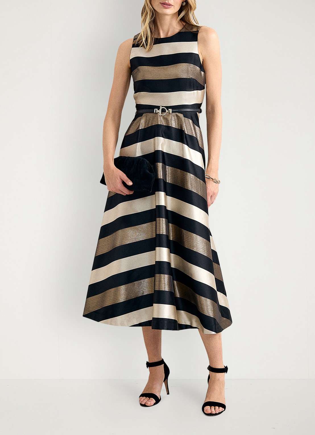 Phase Eight Delicia midi jurk met streepprint - voorkant 2 multicolor