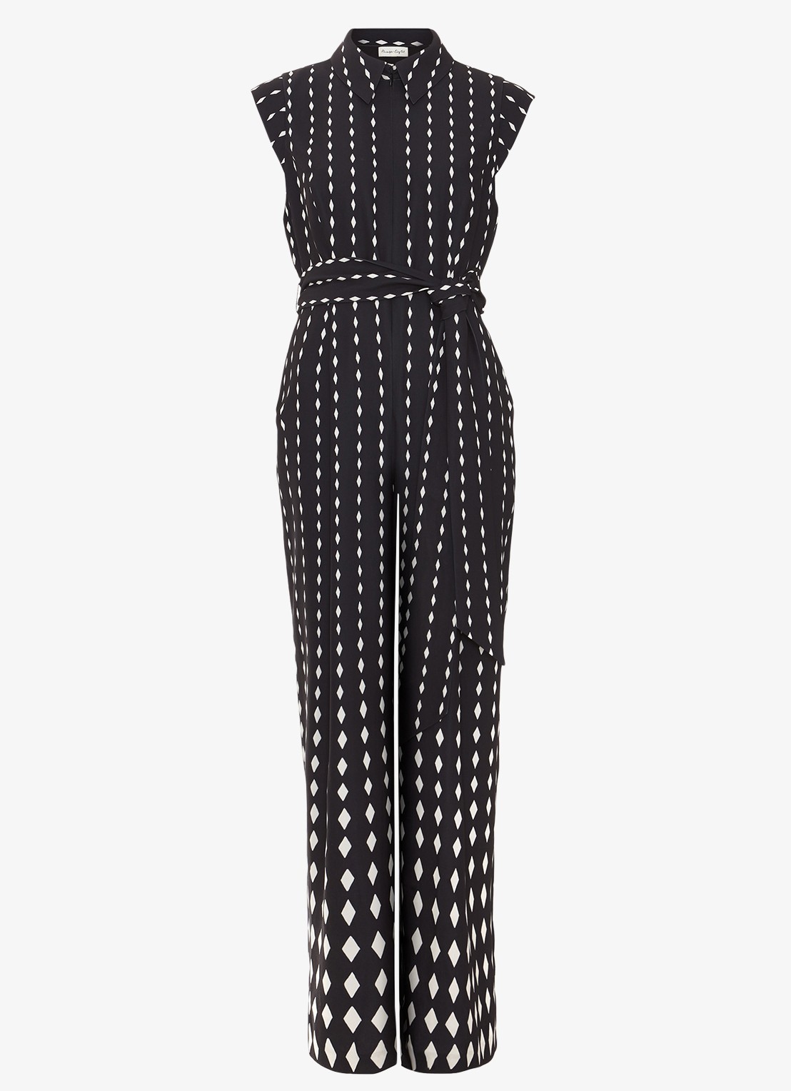 Phase Eight Delina wide fit jumpsuit met strikceintuur - voorkant zwart