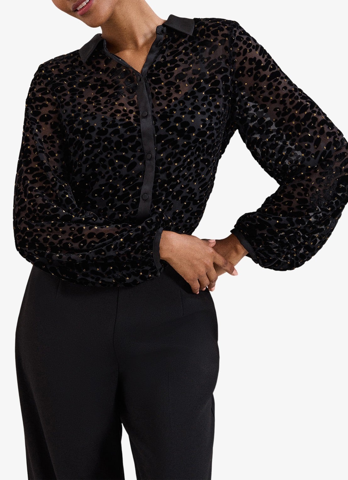 Phase Eight Della semi-transparante blouse met flockprint - detail 3 zwart