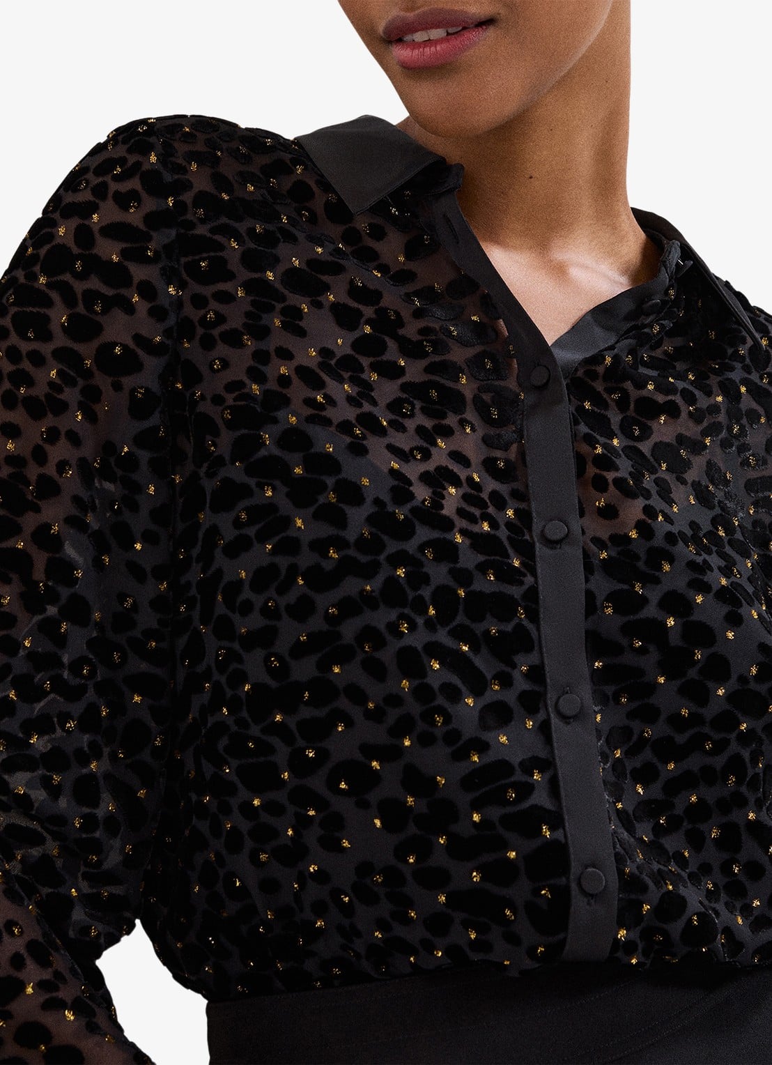 Phase Eight Della semi-transparante blouse met flockprint - detail 4 zwart
