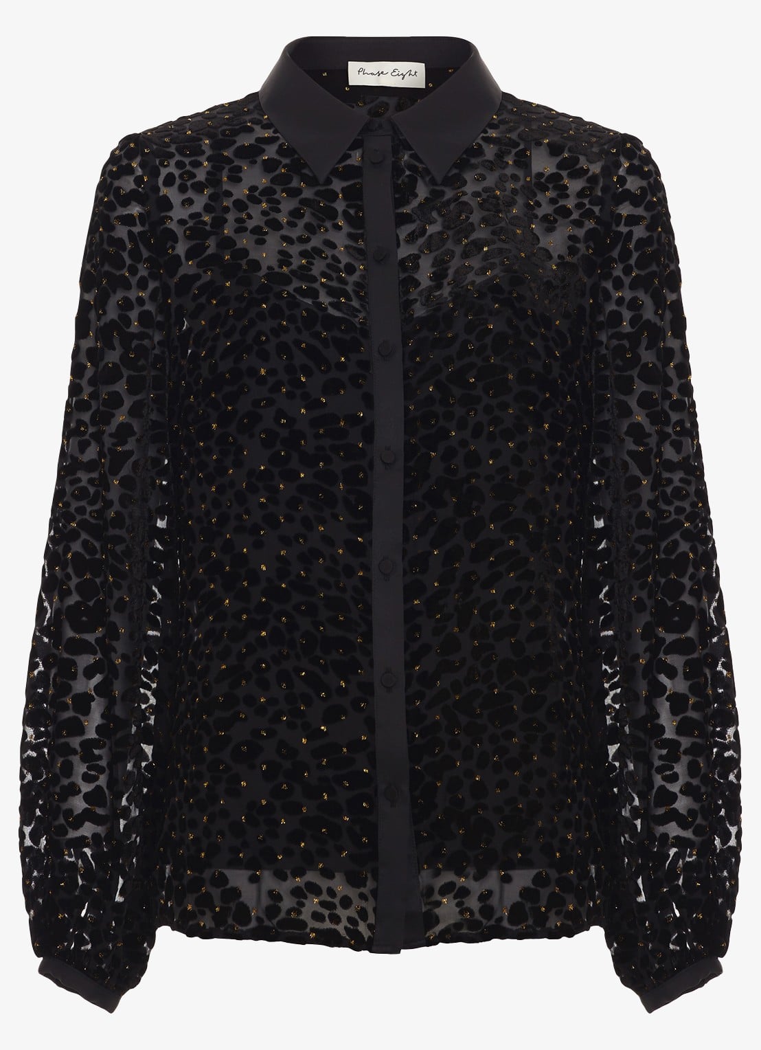 Phase Eight Della semi-transparante blouse met flockprint - voorkant zwart