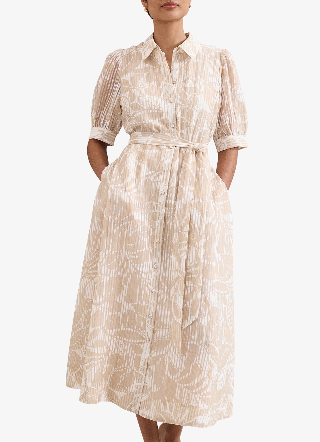 Phase Eight Delphine midi blousejurk met print en pofmouw - detail 2 creme