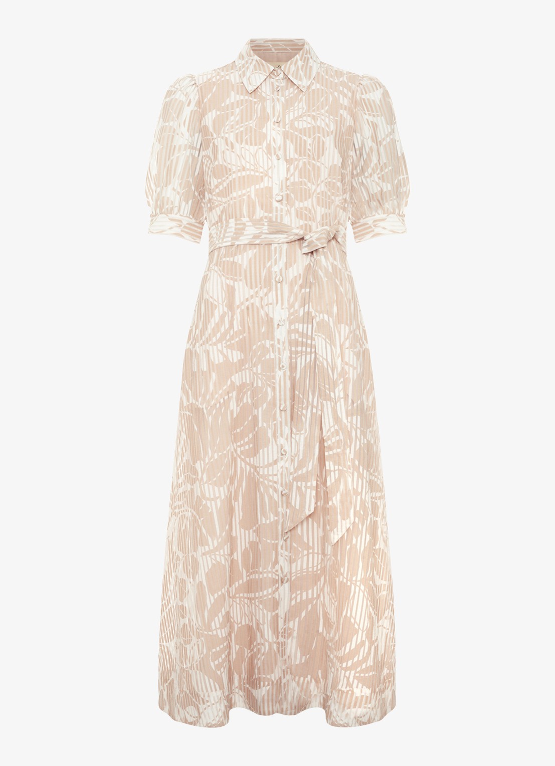 Phase Eight Delphine midi blousejurk met print en pofmouw - voorkant 7 creme