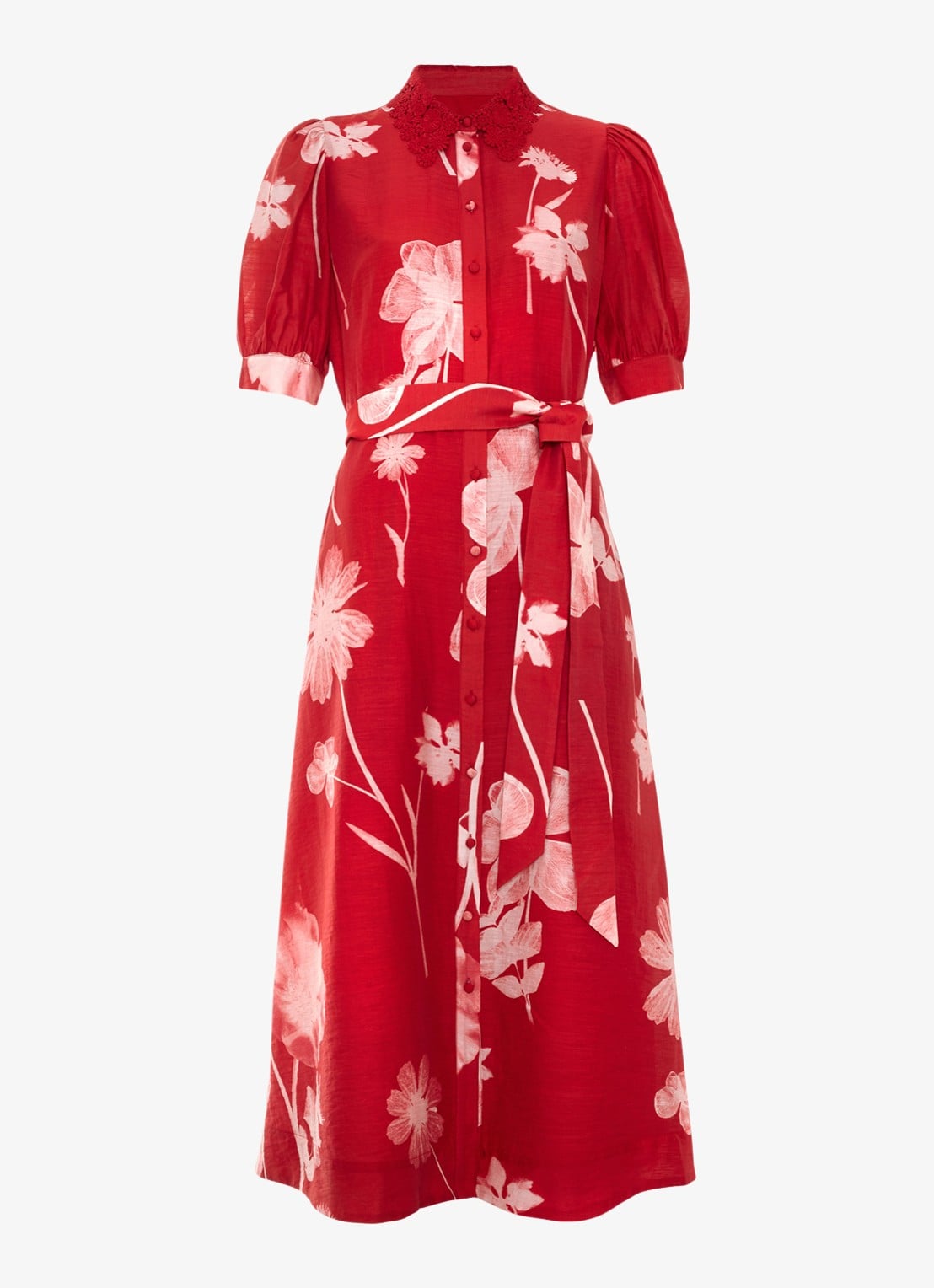 Phase Eight Delphine midi jurk met bloemenprint - voorkant 6 rood