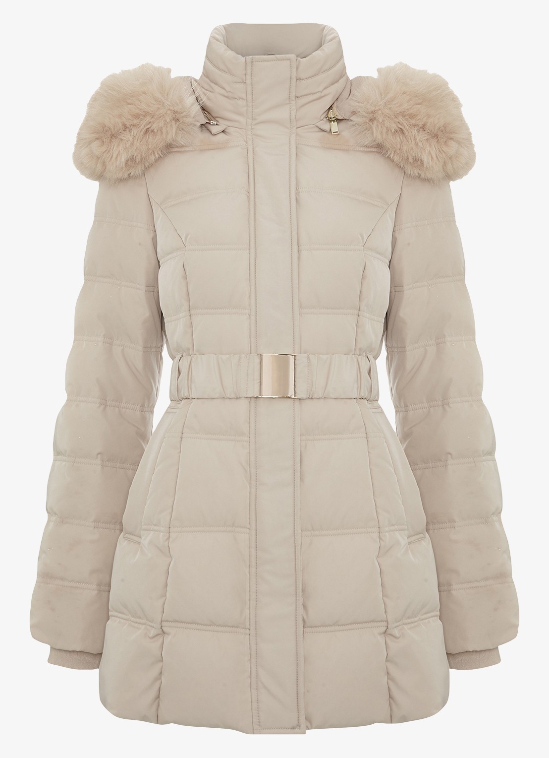 Phase Eight Dixie puffer jas met afneembare imitatiebontkraag - voorkant gebroken wit