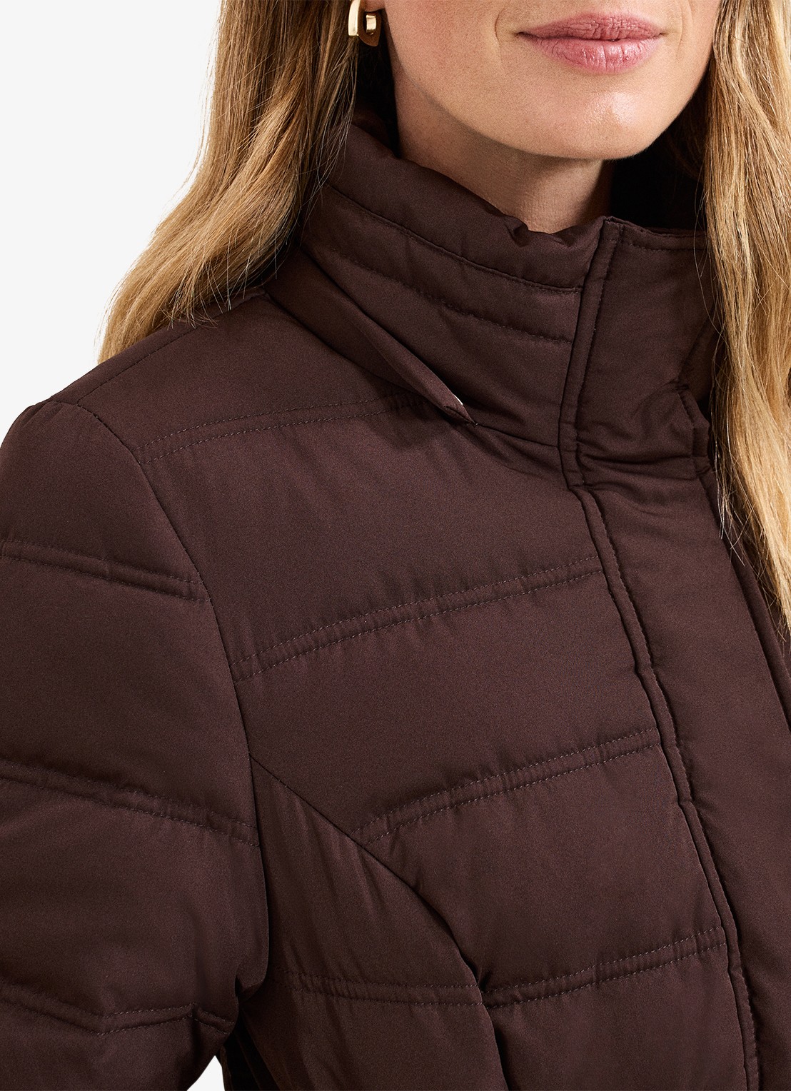 Phase Eight Dixie puffer jas met afneembare imitatiebontkraag - detail 8 donkerbruin