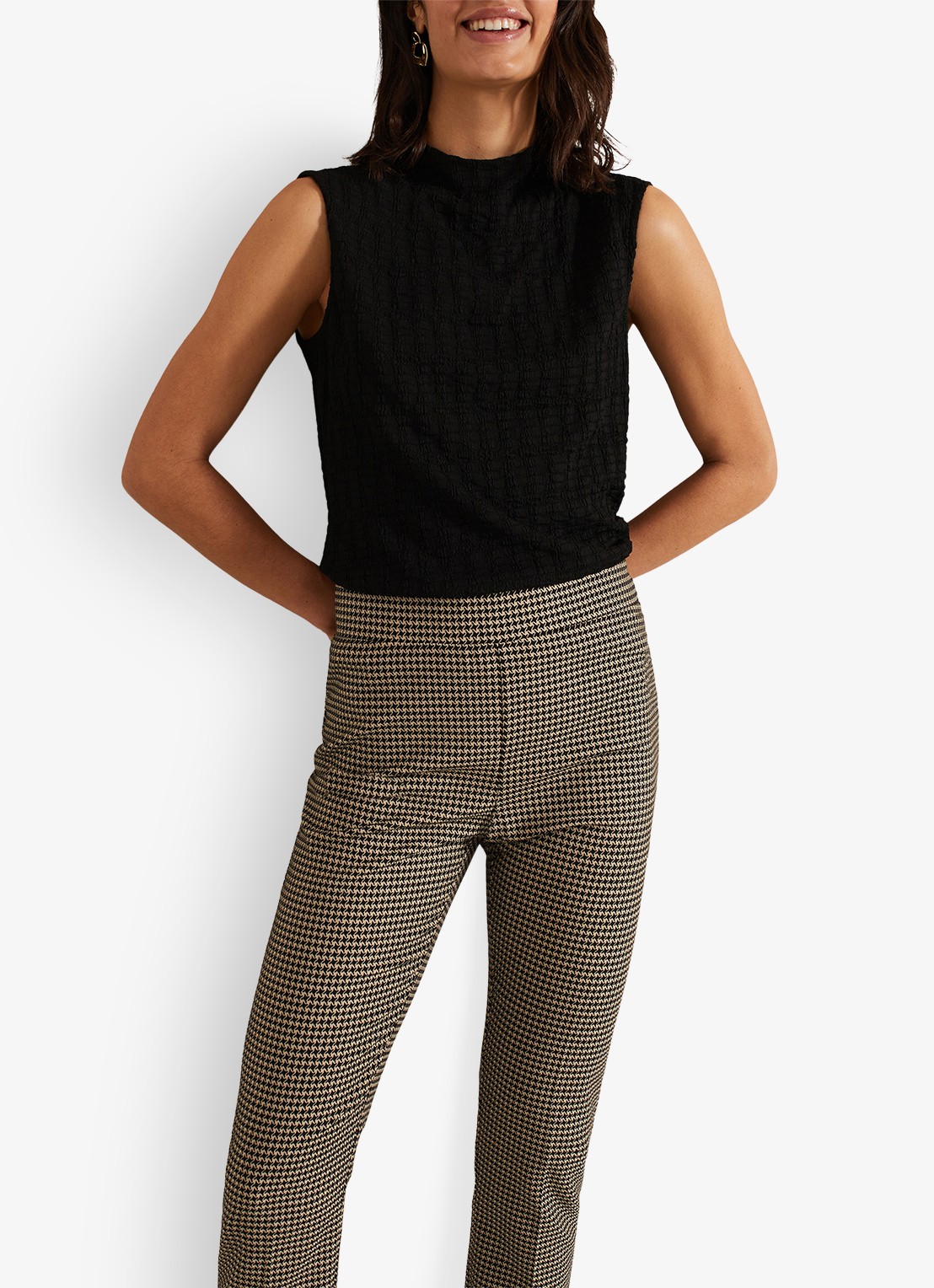 Phase Eight Donna high waist tapered fit pantalon met print - detail 4 camel