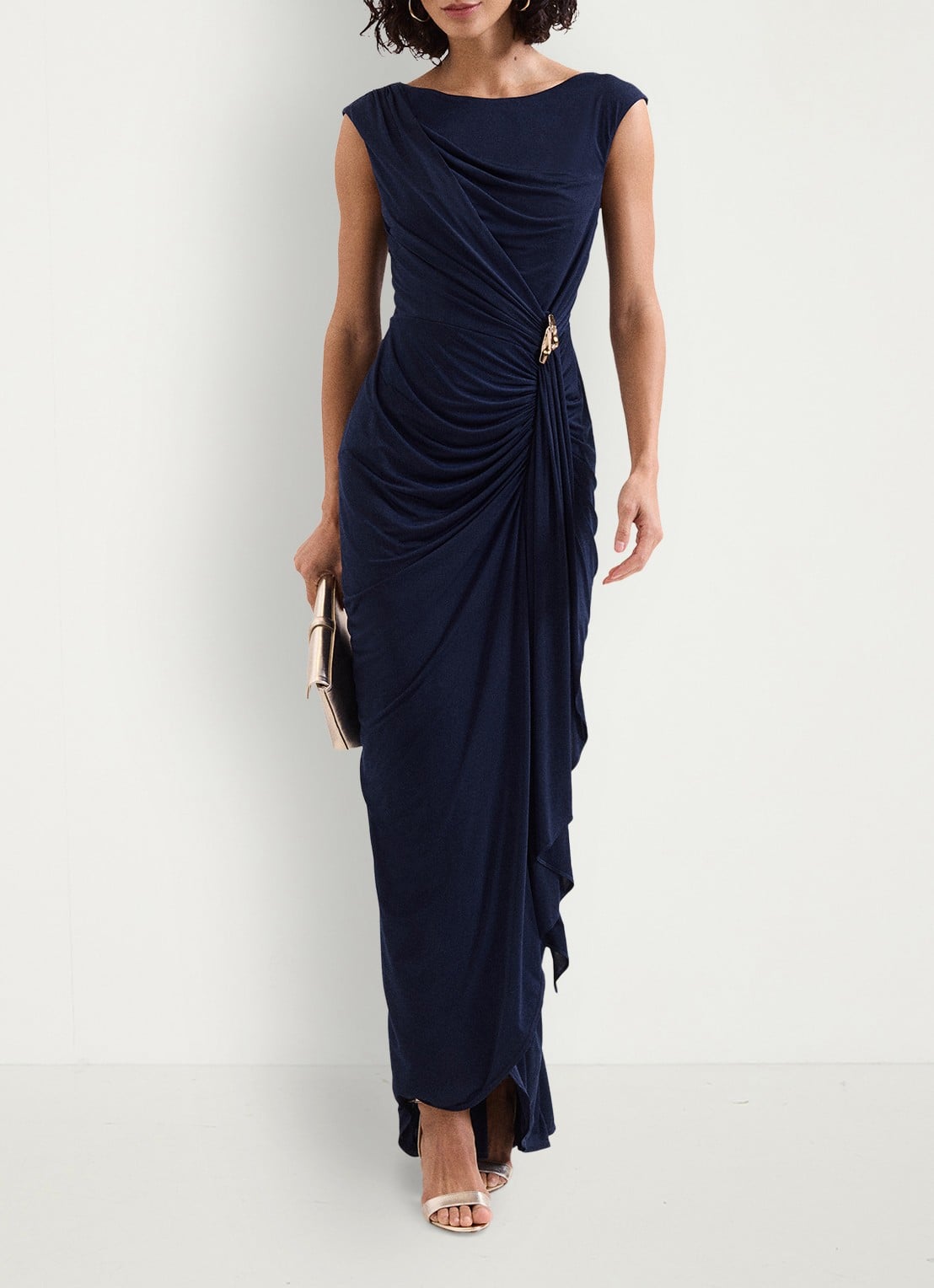 Phase Eight Donna maxi jurk met gedrapeerd detail - detail donkerblauw