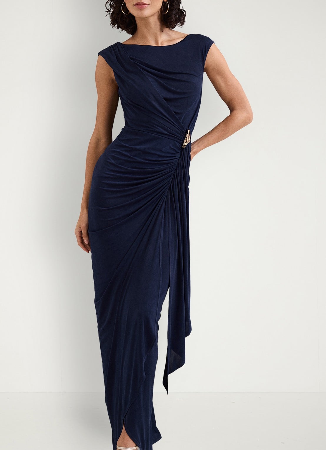 Phase Eight Donna maxi jurk met gedrapeerd detail - voorkant 7 donkerblauw
