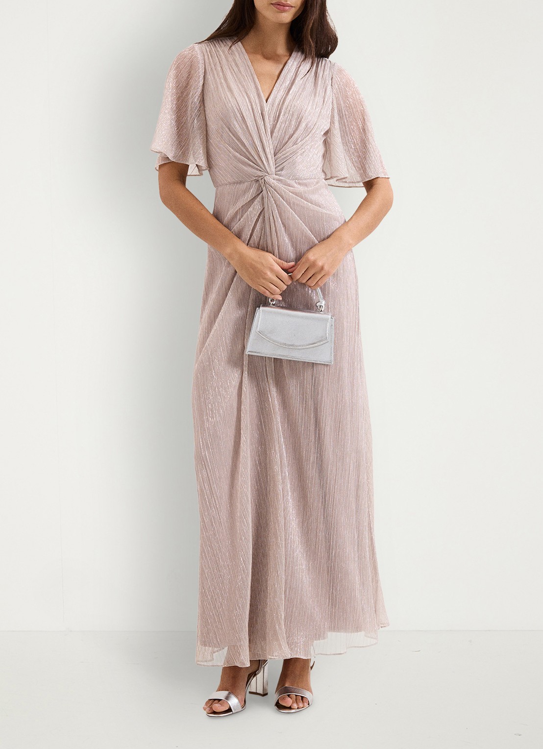 Phase Eight Dorinda maxi jurk met lurex - voorkant 3 oudroze