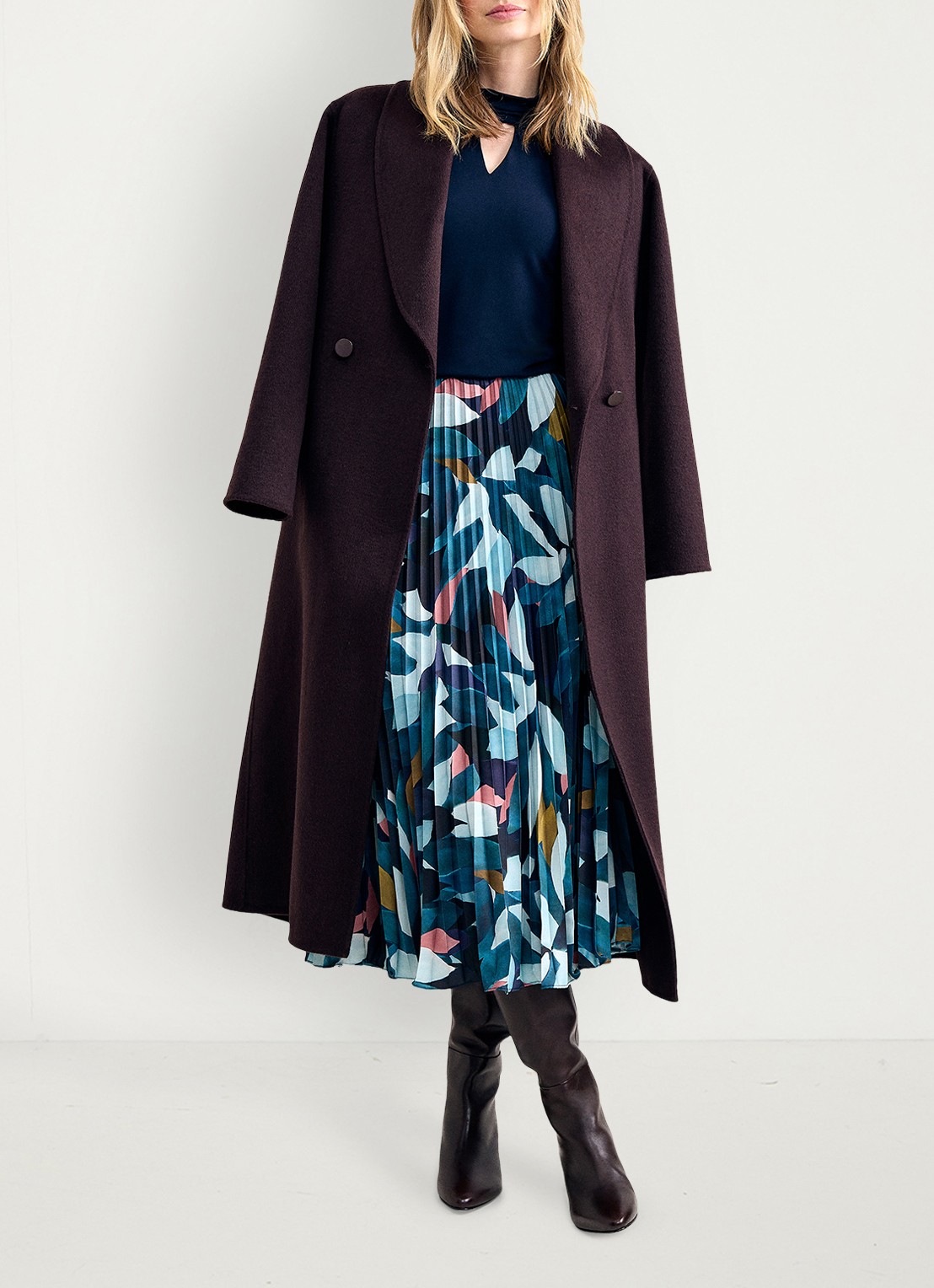 Phase Eight Ebony midi rok met bloemenprint en plooien - detail 6 donkerblauw