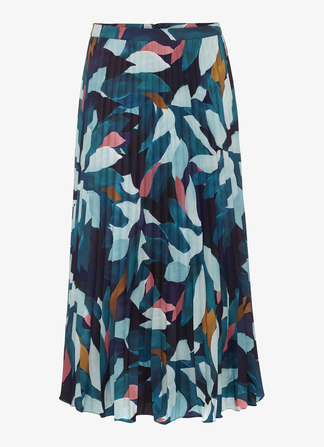 Phase Eight Ebony midi rok met bloemenprint en plooien - voorkant donkerblauw