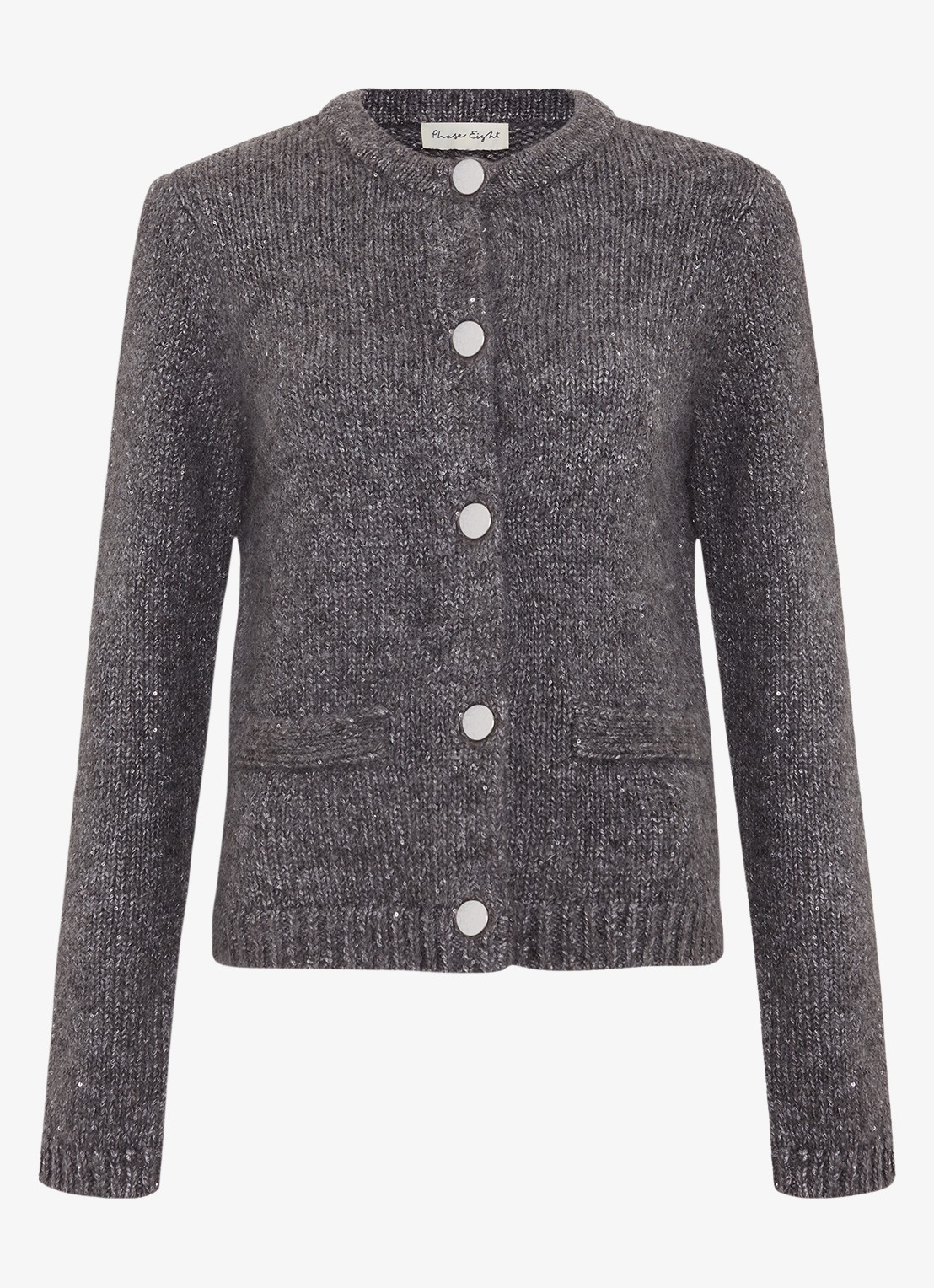 Phase Eight Eden fijngebreid vest met pailletten - voorkant 2 grijs