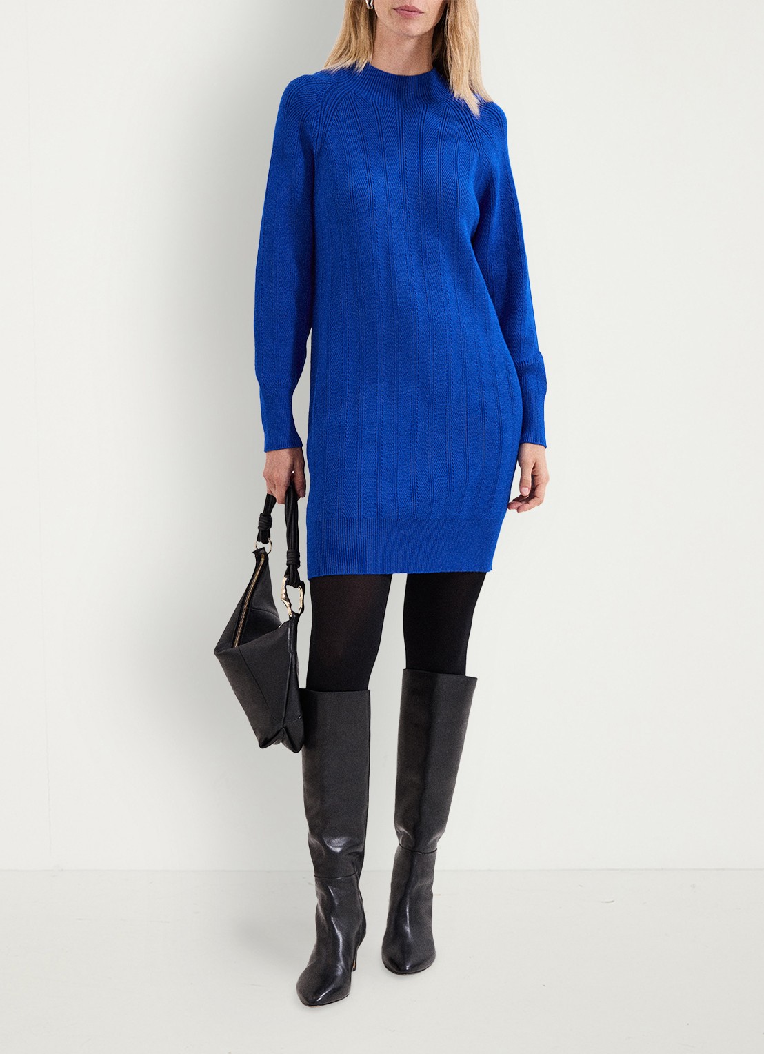 Phase Eight Eleana grofgebreide midi trui-jurk met vleermuismouw - voorkant 3 donkerblauw