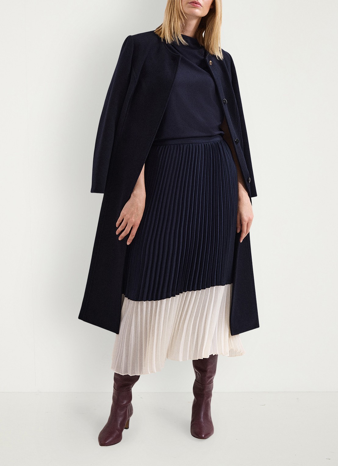 Phase Eight Eleanor midi rok met plooien - detail 7 donkerblauw