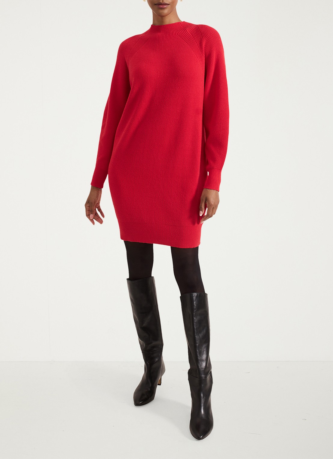 Phase Eight Eliana mini fijngebreide trui-jurk   - voorkant 3 rood