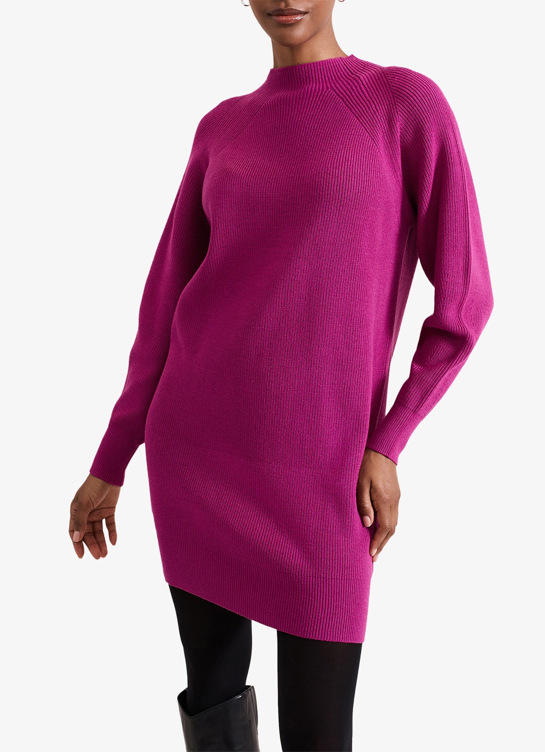 Phase Eight Eliana mini grofgebreide trui-jurk - voorkant 2 donkerroze
