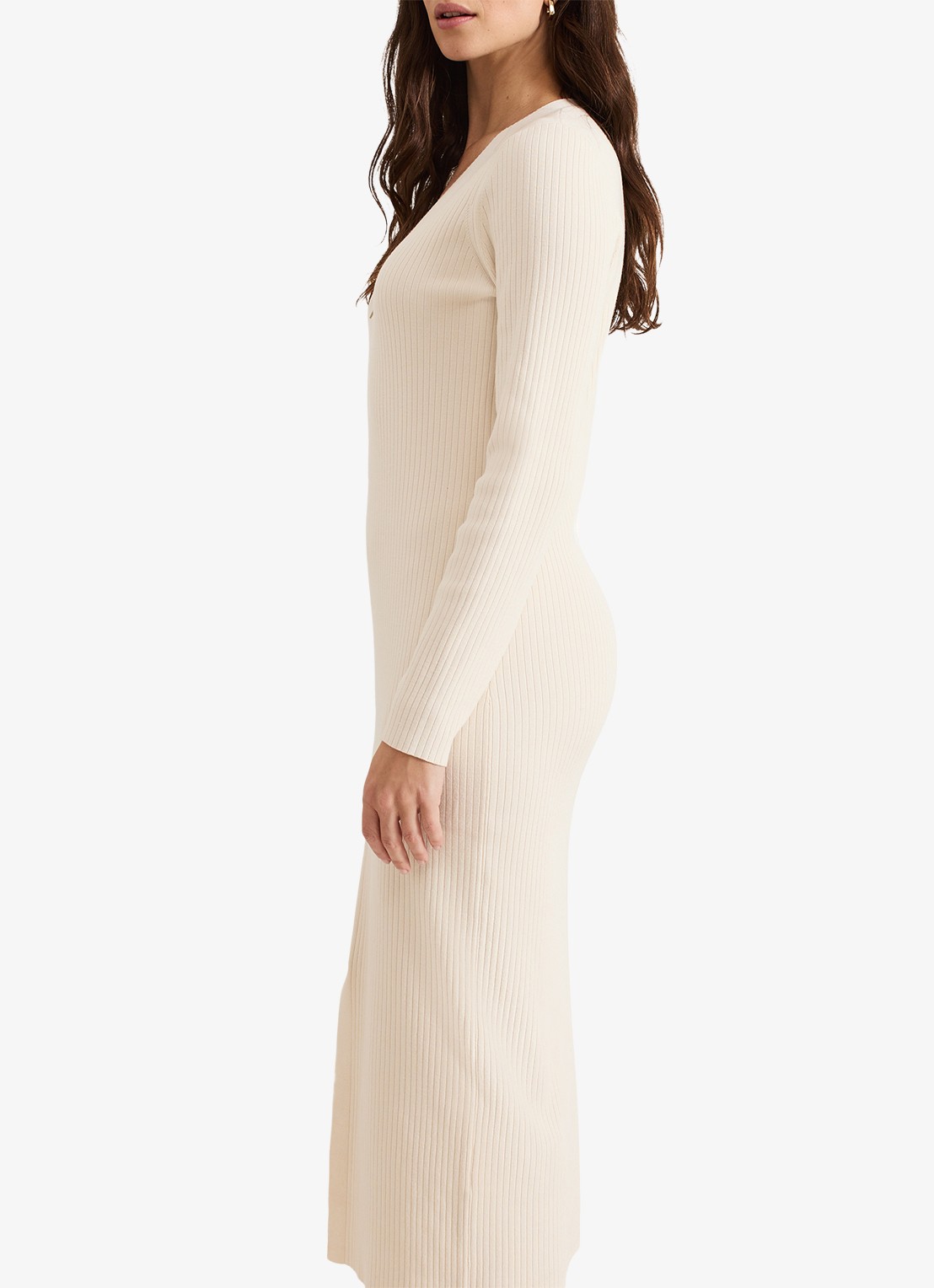 Phase Eight Ella fijngebreide midi jurk met split - detail 4 beige