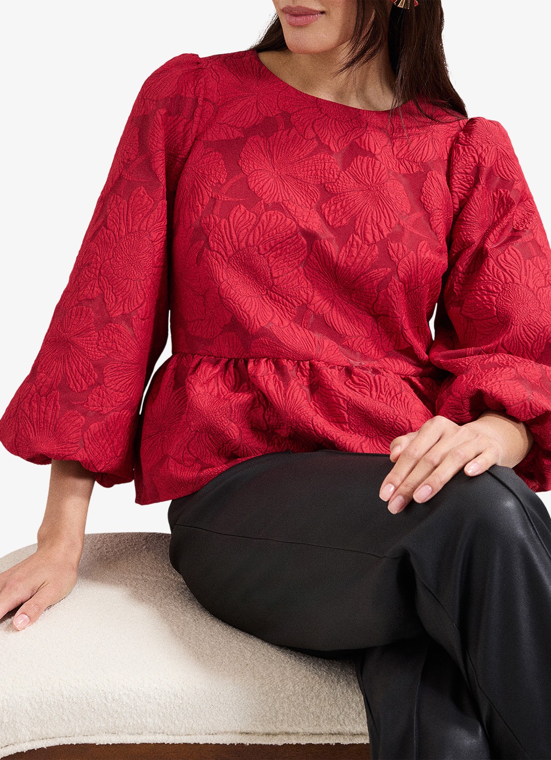 Phase Eight Ellis top met bloemenprint - detail 4 donkerrood