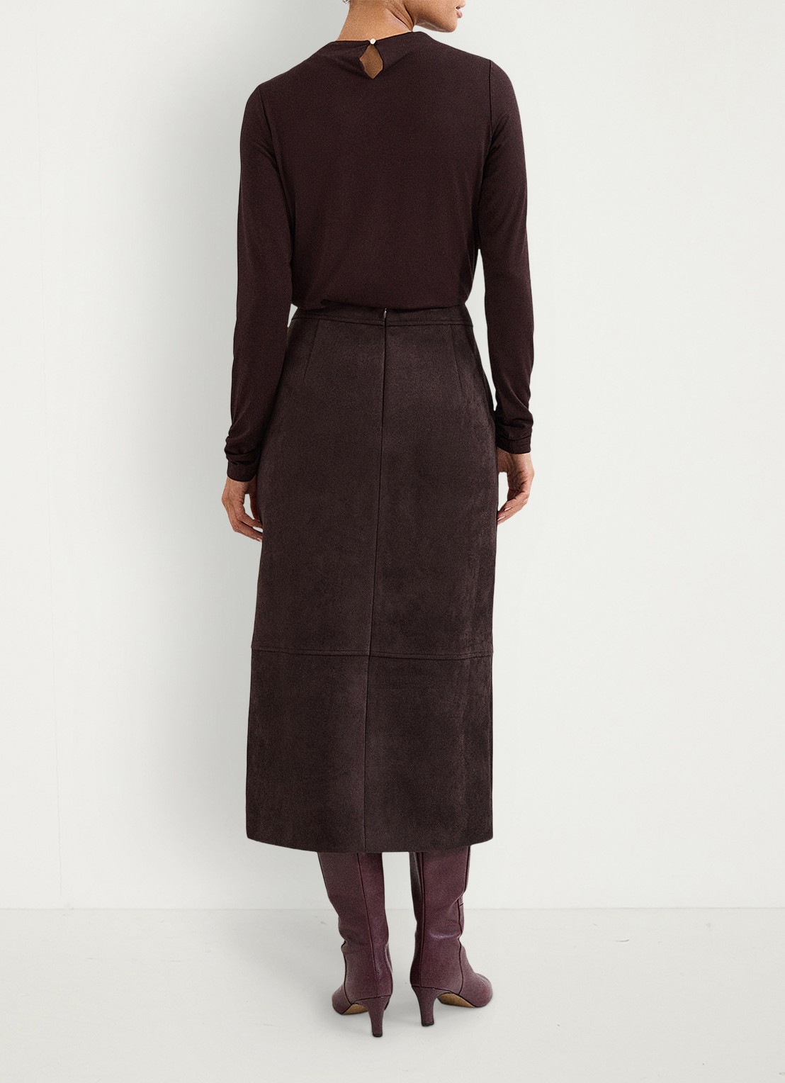 Phase Eight Elodie midi rok met split - achterkant 8 bruin