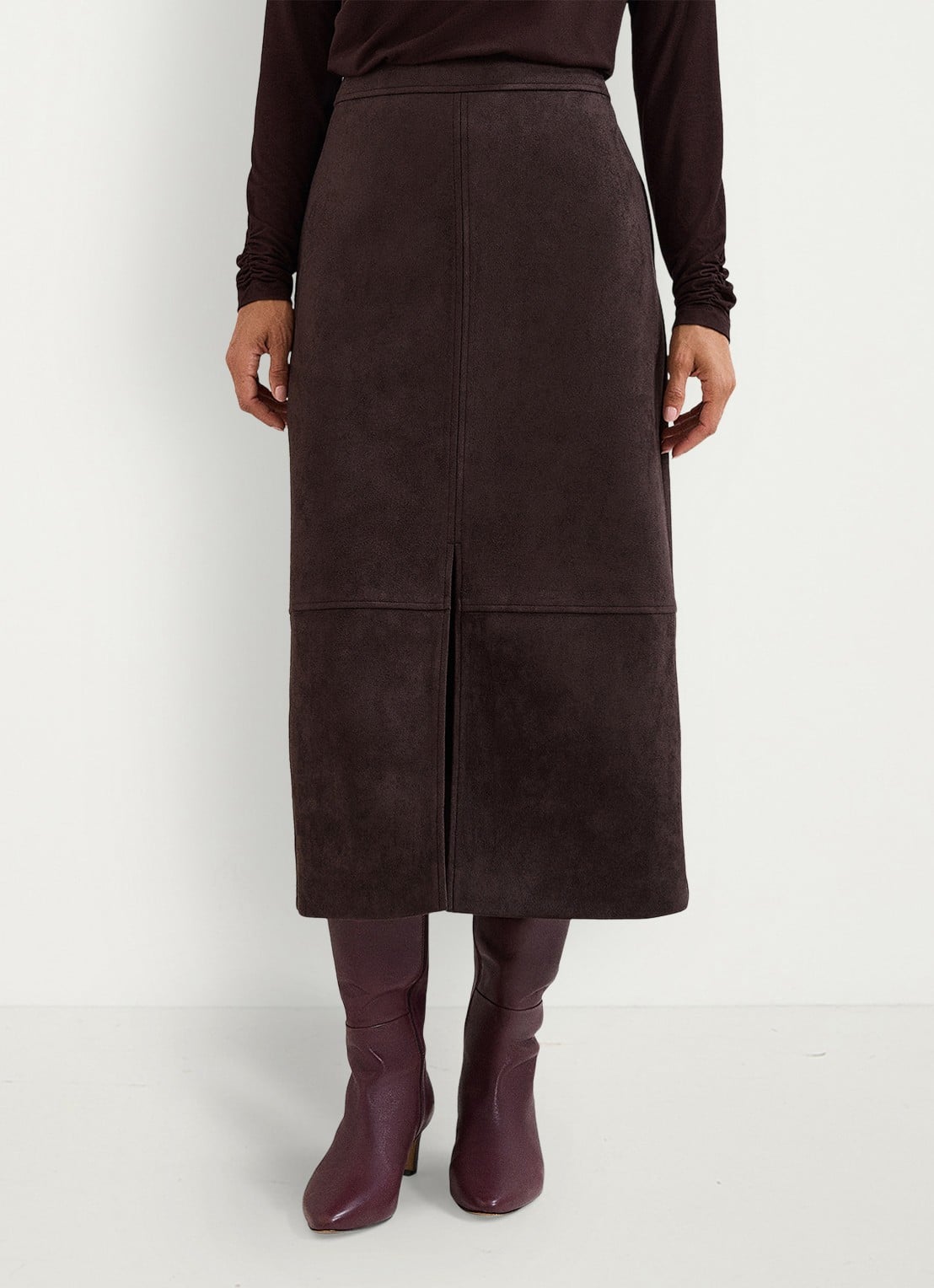 Phase Eight Elodie midi rok met split - detail bruin