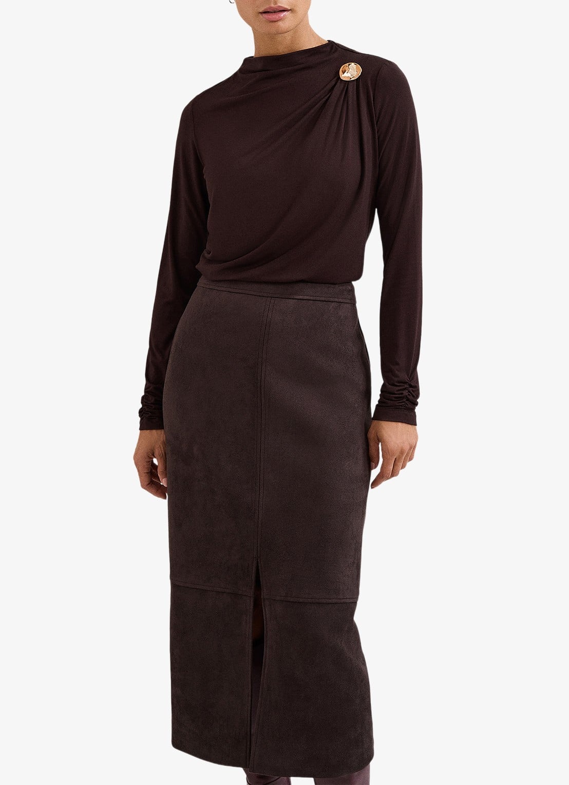 Phase Eight Elodie midi rok met split - detail 3 bruin