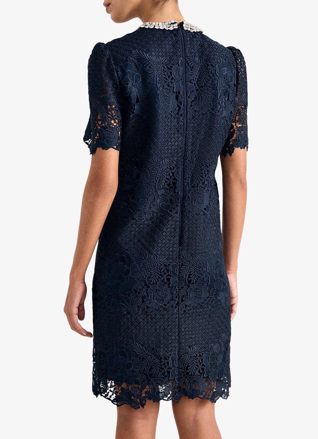 Phase Eight Eloise mini jurk van kant - achterkant 3 blauw