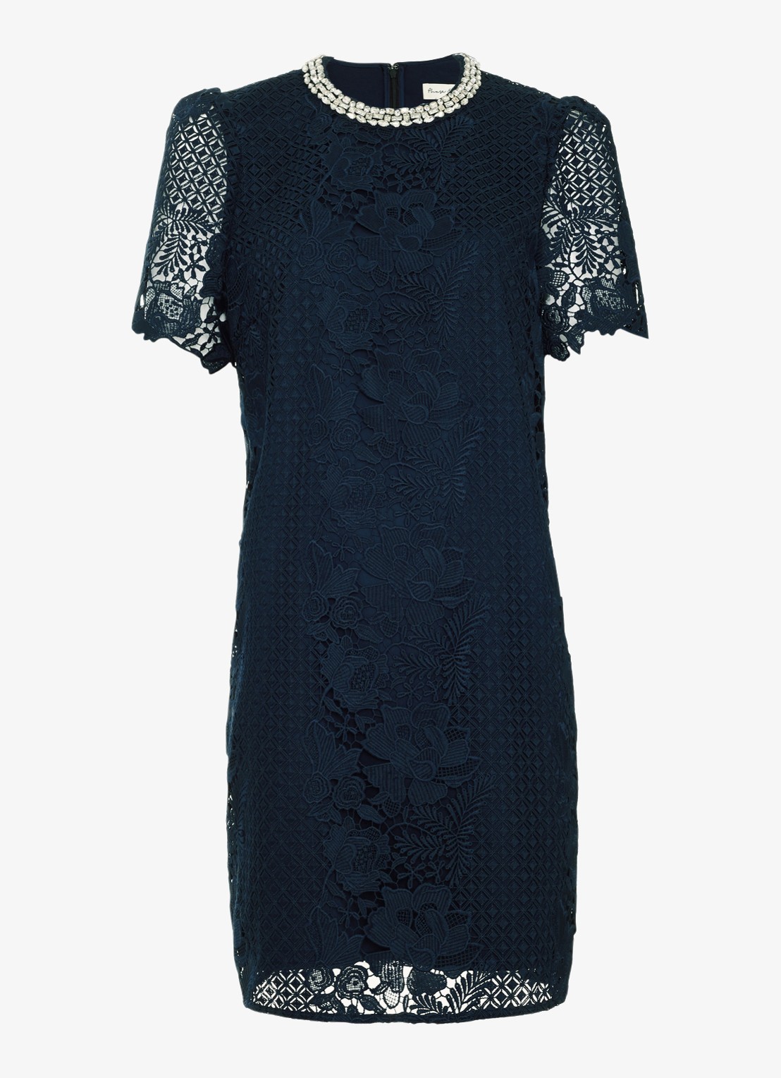 Phase Eight Eloise mini jurk van kant - voorkant blauw