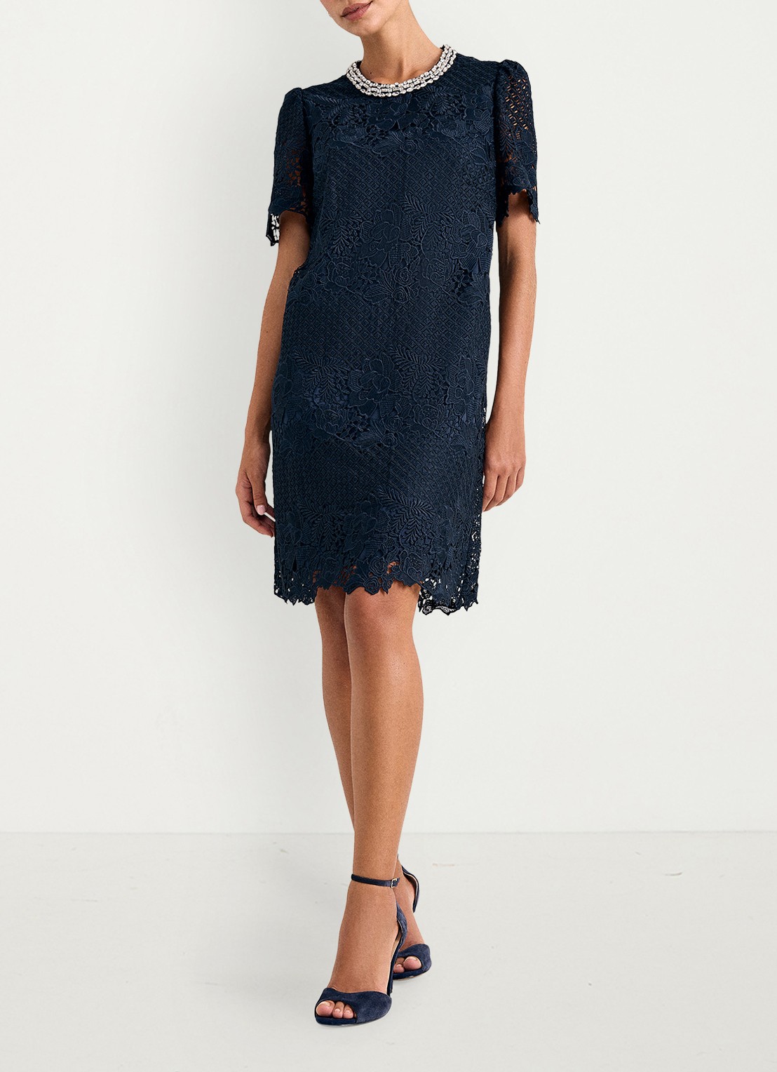 Phase Eight Eloise mini jurk van kant - voorkant 2 blauw
