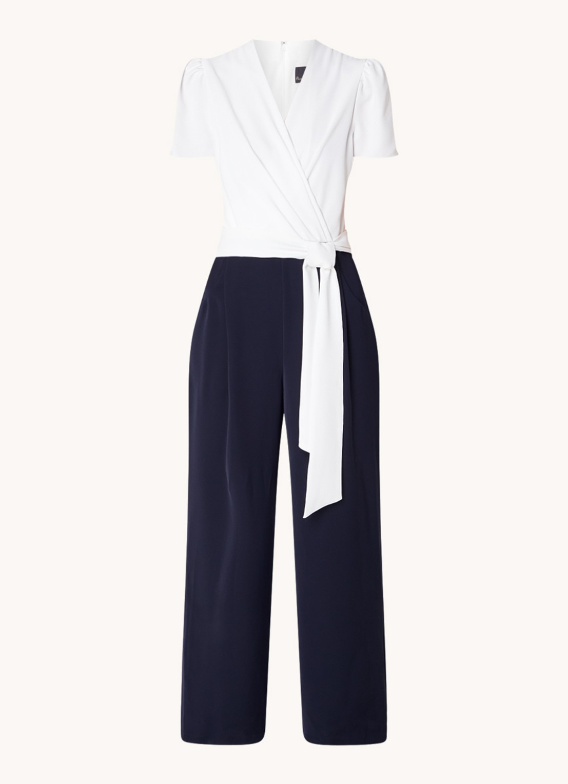Phase Eight Eloise wide fit jumpsuit met V-hals en strikceintuur - voorkant 3 donkerblauw