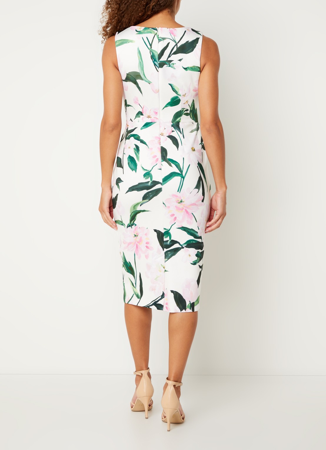 Phase Eight Elsa midi kokerjurk met bloemenprint - achterkant wit