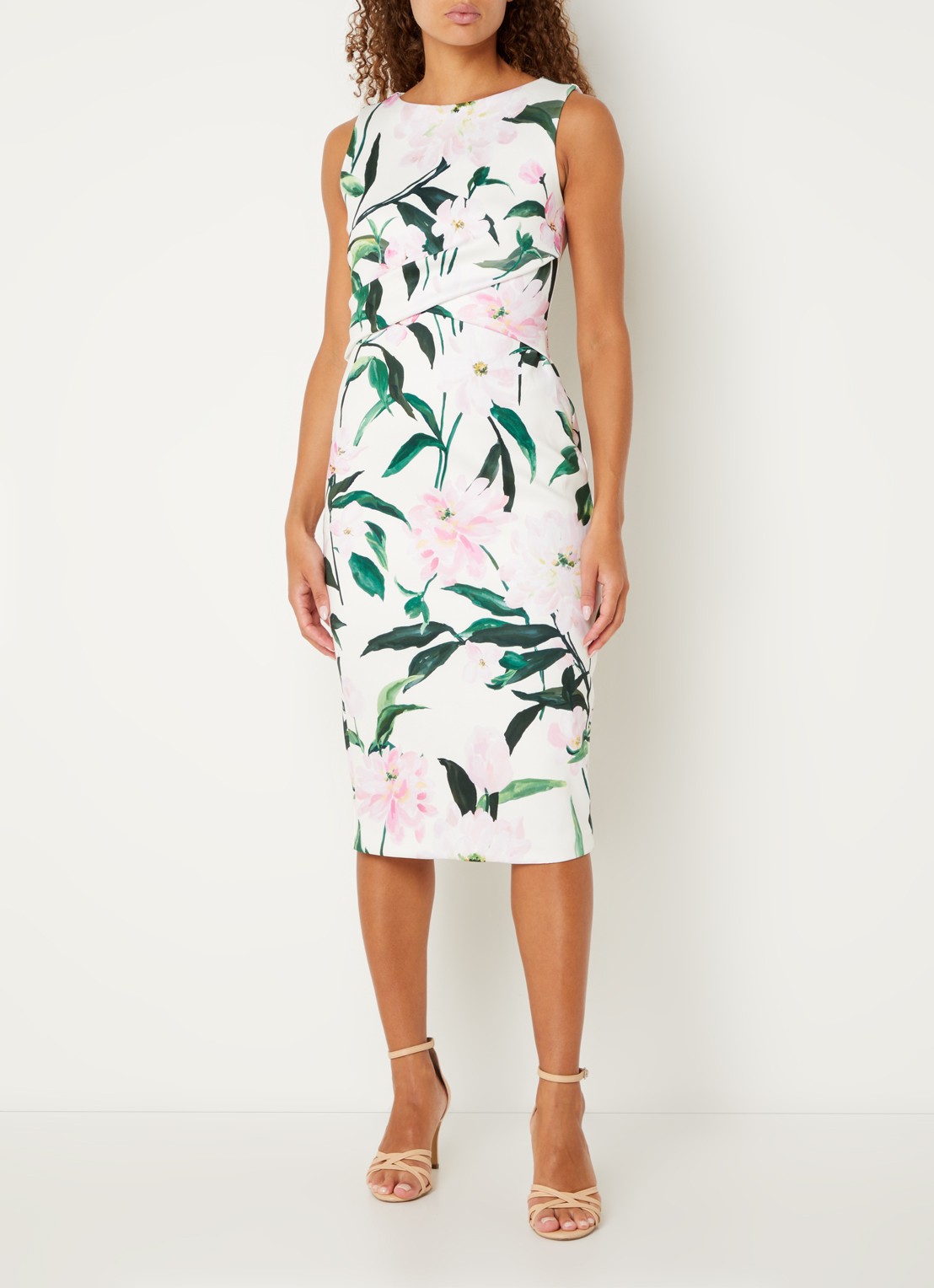 Phase Eight Elsa midi kokerjurk met bloemenprint - detail 2 wit