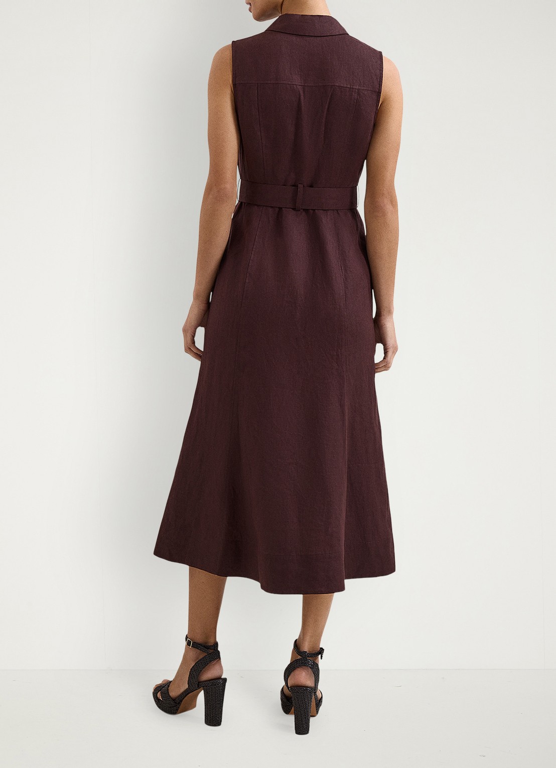 Phase Eight Elspeth midi jurk met ceintuur - achterkant 2 chocoladebruin