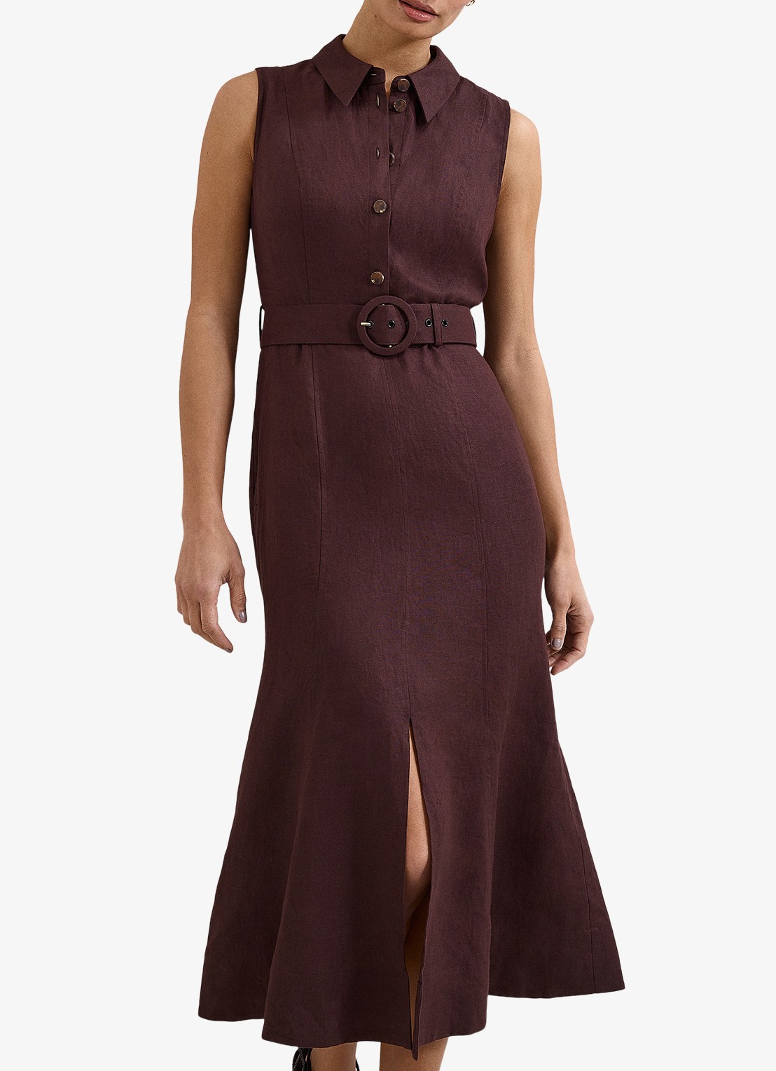 Phase Eight Elspeth midi jurk met ceintuur - detail chocoladebruin