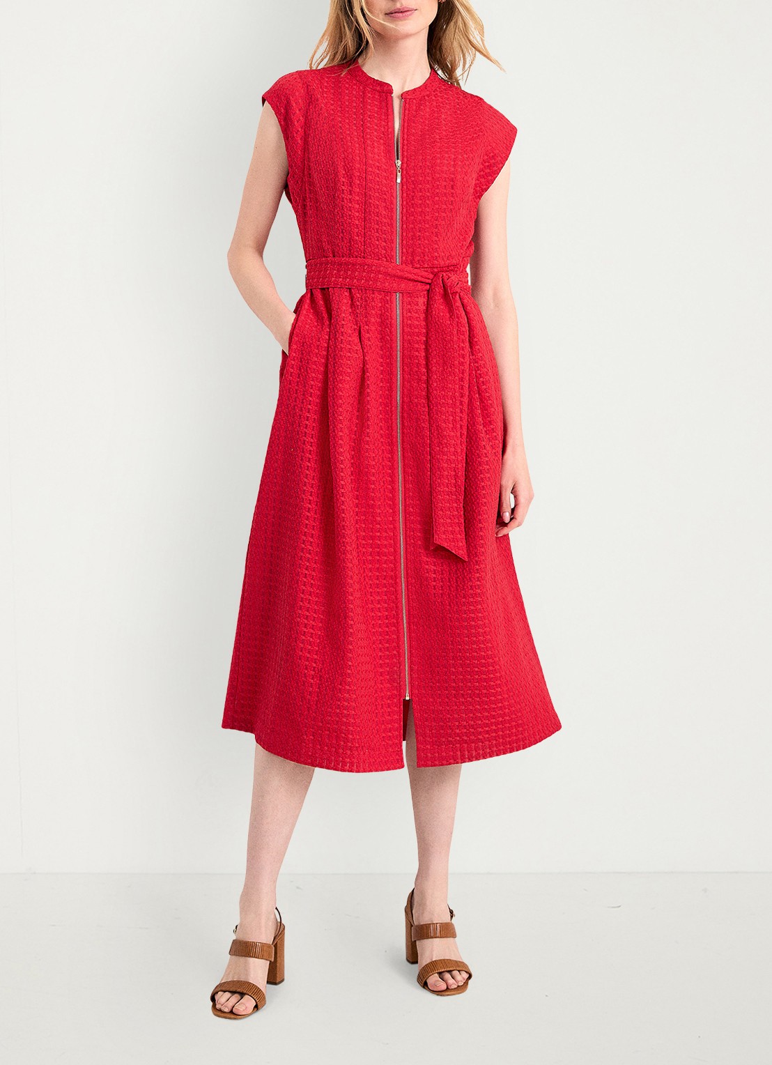 Phase Eight Elvira midi jurk met structuur - voorkant 2 rood