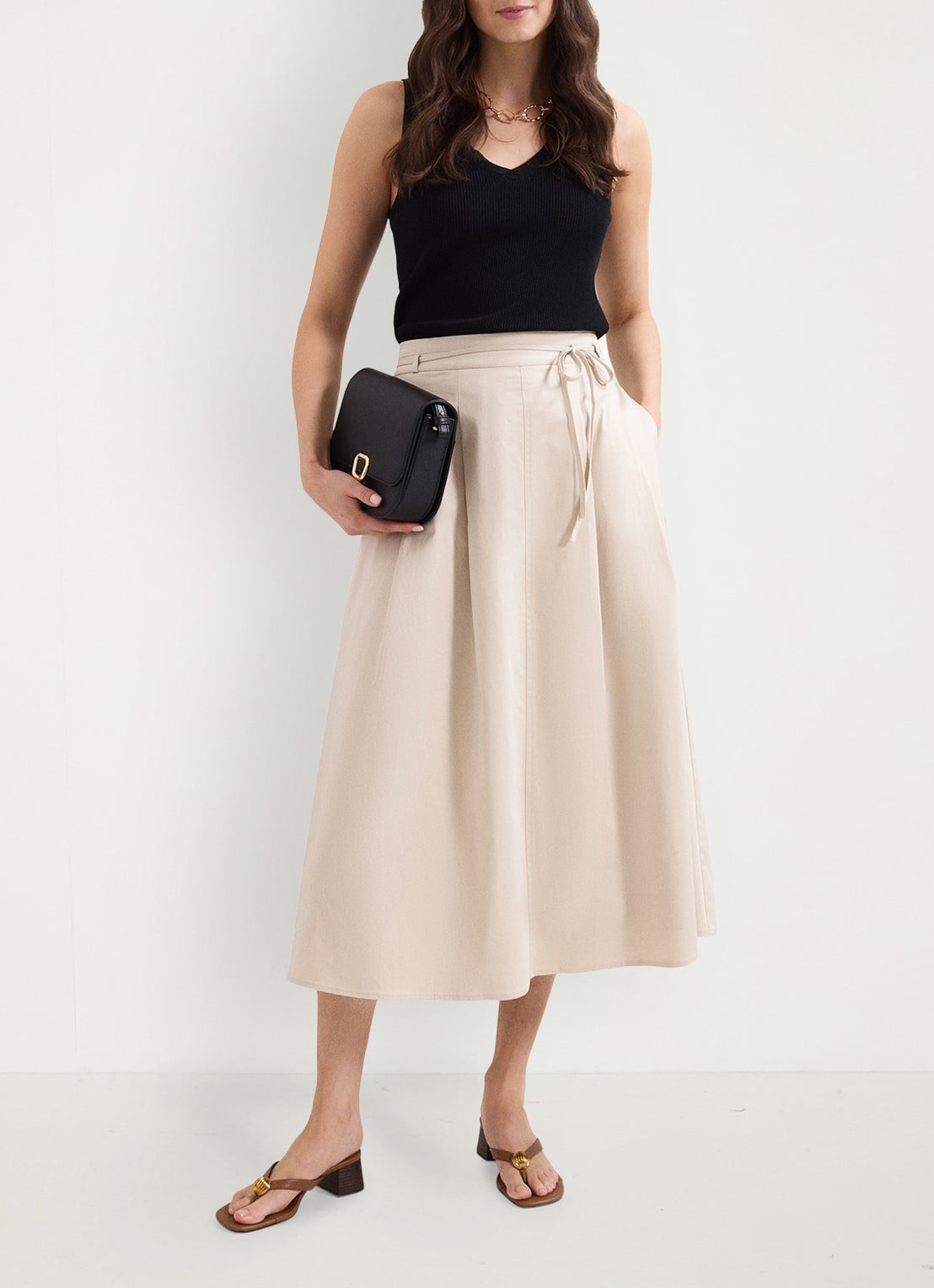 Phase Eight Erin midi rok met steekzakken - voorkant 2 creme