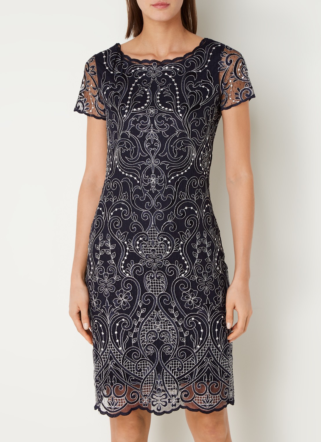 Phase Eight Esme semi-transparante mini jurk met paisley dessin - detail donkerblauw