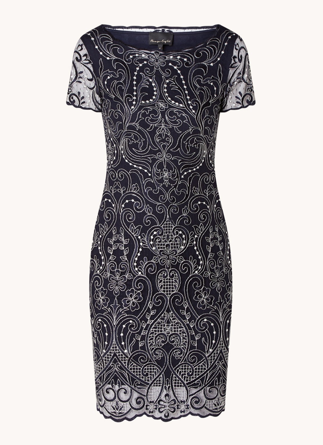 Phase Eight Esme semi-transparante mini jurk met paisley dessin - voorkant 2 donkerblauw