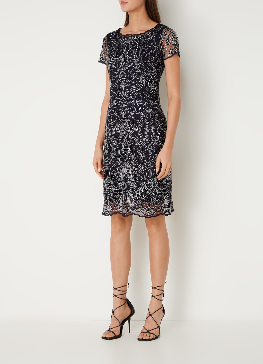 Phase Eight Esme semi-transparante mini jurk met paisley dessin - voorkant 3 donkerblauw