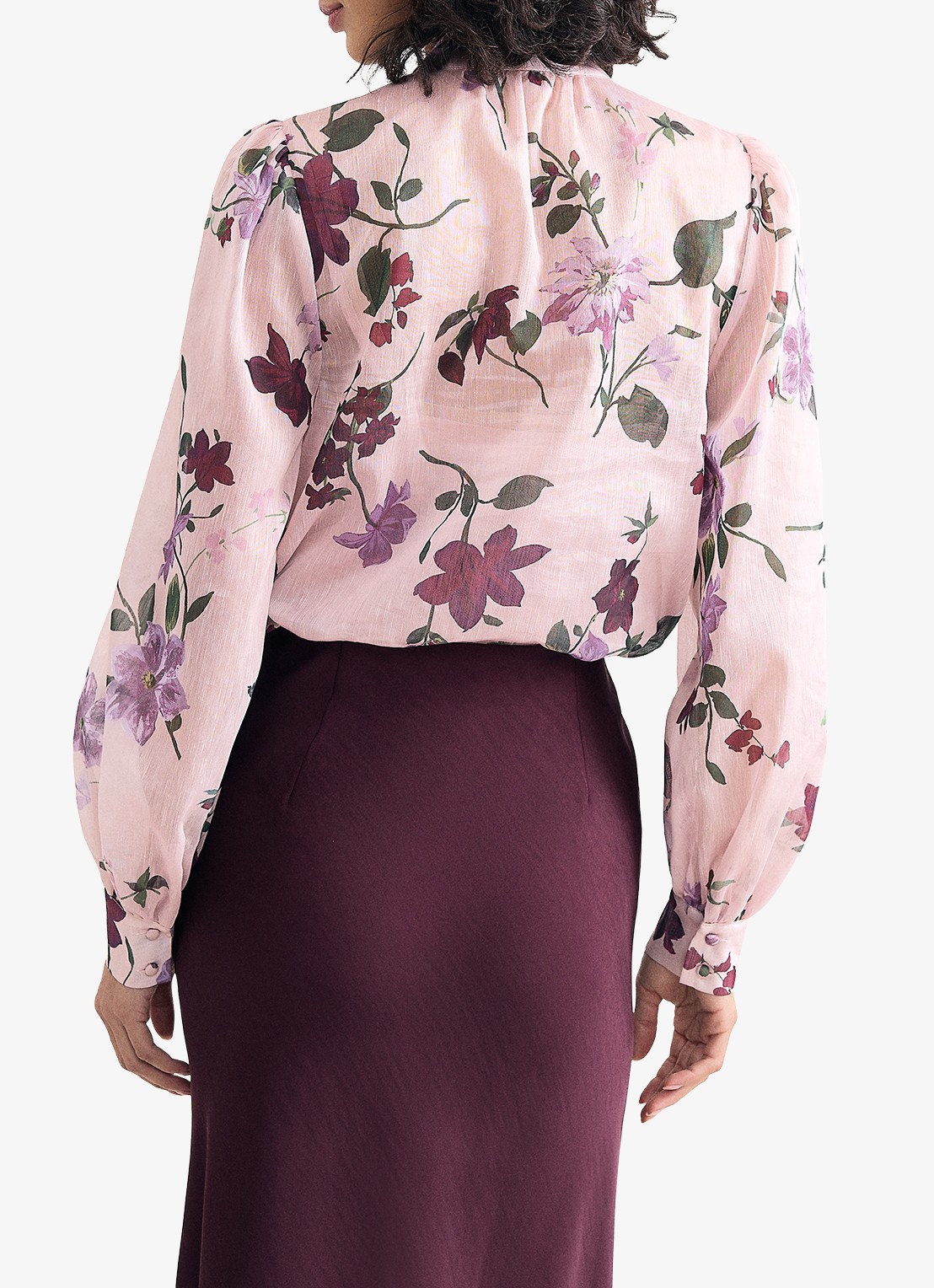Phase Eight Estelle blouse met sjaalkraag en bloemenprint - achterkant 3 oudroze